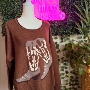 J.O.A. Brown Sweater with Boot Design